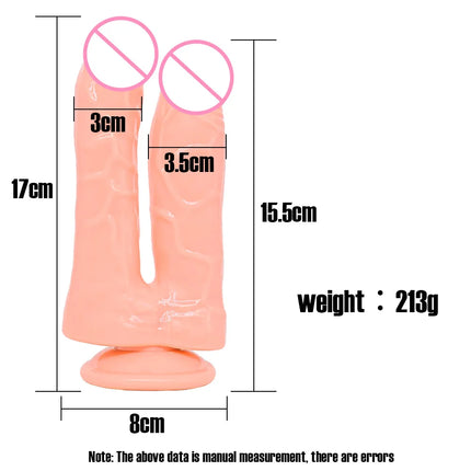 Realistic Double Ended Dildo Sex Toy for Women or Couples Dual Sided Headed Penetration Dong Device with Simulated Penile Sucker