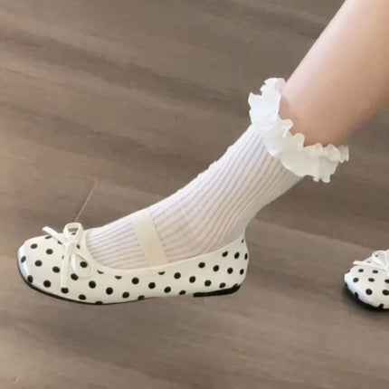 Spring Butterfly-knot Women Dot Ballet Flats Comfort Shallow Elastic Band Shoes Ladies Eelgant Soft Sole Dress Mary Jane Shoes