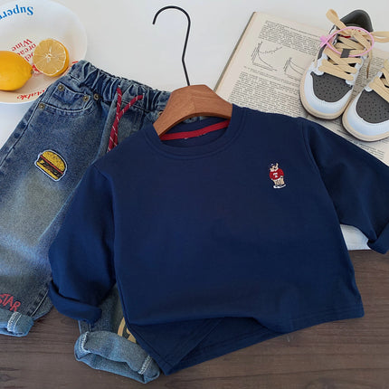 Children's T-shirt Spring Boys and Girls Striped Bear Base Shirt Baby Versatile Long Sleeve T Trendy
