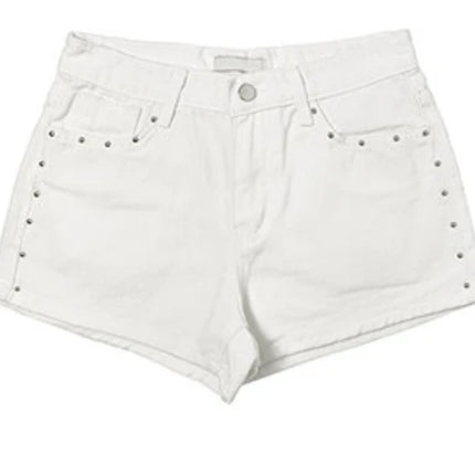 Unique SEI Korean Style Summer Irregular Lace Trim Splice Slimming Strap Top Rivet Denim Shorts Women's Commute Straight Leg Fit