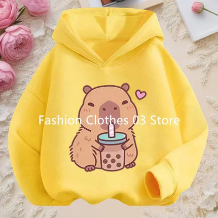 Fall and Winter Outdoor Leisure Sports Children's Hooded Sweatshirt Cartoon Fun Capybara Cute Print Boys and Girls Soft Hoodie