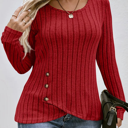 Plus Size Women's Long Sleeve Ribbed Knit Button Detail Top Elegant Casual Comfort Perfect for Any Occasion