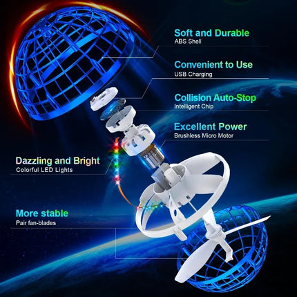 Flying Orb Ball with Dazzling Lights, Magic Hover Spinner, Cool Boomerang Drone, Floating Cosmic Globe, Kids Outdoor Toy