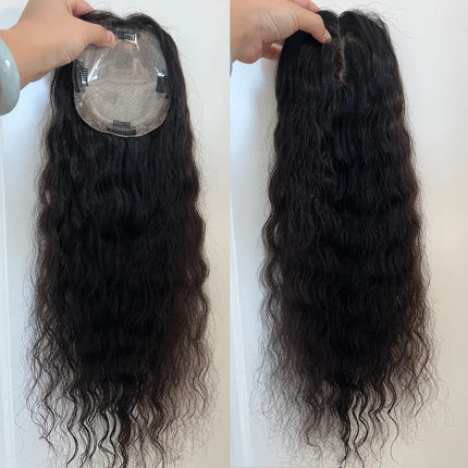 22inch 2CM PU Around 15x16CM Big Size European Virgin Human Hair Silk Base Topper For Women Loose Wave Breathable Hair Piece