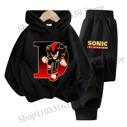 Sonics Hooded Sweatshirt Sets Anime Long Sleeves Pants Suit Boy Cartoon Hoodie Pants Set Kids Sports Tops Spring Autumn Clothes