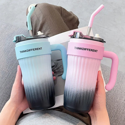 860ML Coffee Cup Outdoor Thermo Water Bottle With Straw Stainless Steel Tumbler Car Thermal Mug Keeps Cold and Heat Vacuum Flask