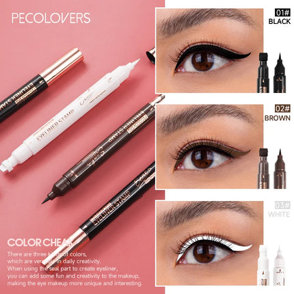 Long-lasting Stamp Black Brown Liquid Eyeliner Pen Triangle Seal Waterproof Smooth Double-ended Eyeliner Quick-drying Eye Makeup