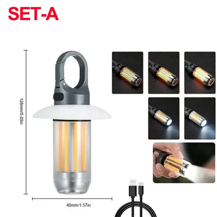 Multi-functional Camping Light 2 in 1 Rechargeable Telescopic Camping Lantern Flashlight with Hook Outdoor Emergency Work Light