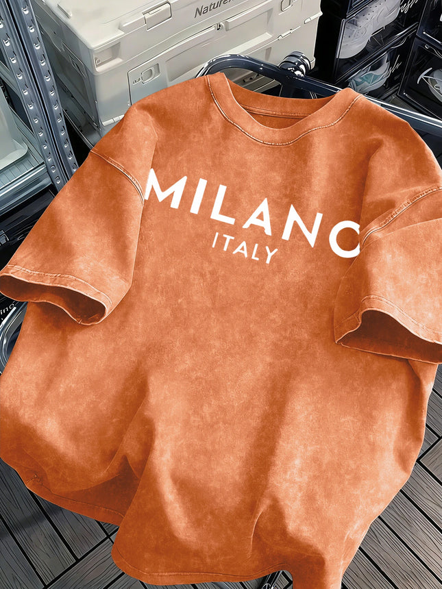 Milano Italy Printed Retro Tee Top Men's Summer Breathable Cotton T-Shirts Soft Fashion Washed Tee Unisex Casual Clothing