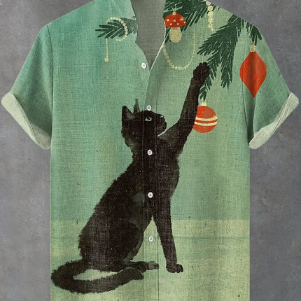 Summer Men's Retro Cartoon Anime Cat Theme Short Sleeve Shirt Short Sleeve Tops Fashion Casual Vacation Streetwear Men's Shirt
