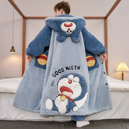 New Doraemon cartoon creative winter pajamas set personalized animation surrounding cute kawaii thick plus velvet nightgown gift