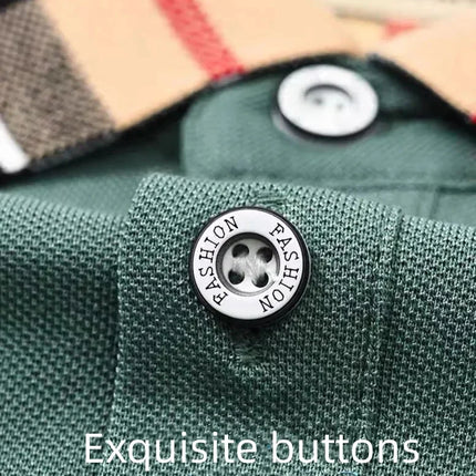 Luxury brand short sleeve men's polo shirt summer high-end fashion plaid embroidery lapel casual T-shirt breathable cotton top
