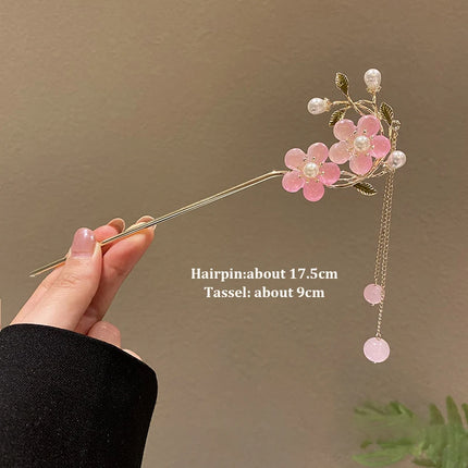 2023 New Vintage Chinese Women's Hair Stick Metal Glaze Flowers Hair Chopsticks Ladies Pearl Jewelry Hair Sticks Accessories