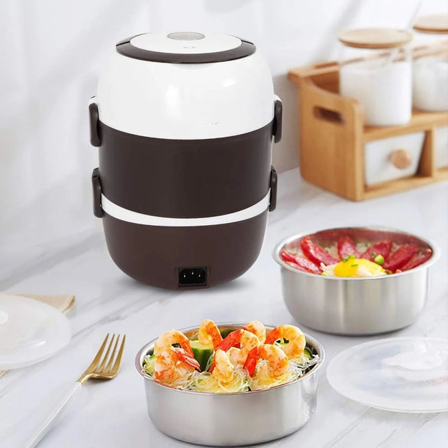 2026 New Electric Lunch Box, 3 Layers 2L Portable Electric Heating Bento Lunch Box Rice Cooker, 110V 200W, Stainless Steel+PP
