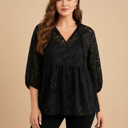 Large-sized women's casual and elegant vacation printed lantern sleeve loose top