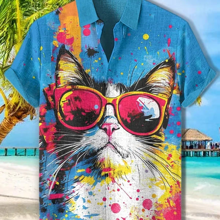 Funny Animal Cat Hawaiian Shirts Men Women Sunglass Raccoon Shirt New Button Down Tropical Beach Party 2026 Blouses Aloha Shirt