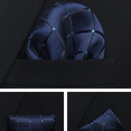 Classic 100% Silk Men's Ties In Gift box 8cm Plaid Dot Striped Business Necktie Handkerchief Cufflinks Wedding Party Tie Set