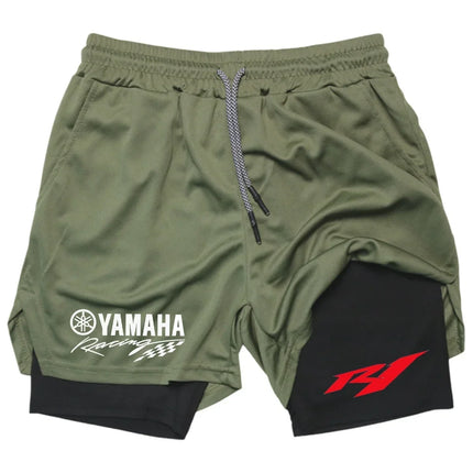 Summer Yamaha Logo Men's Running Shorts 2-in-1 Double-Layer Gym Sportswear Comfortable Breathable Men's Sportswear