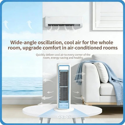 Portable Air Conditioner Fan 3600mAh Quiet Desktop Tower Fan Wall Circulating Fan 0-100 Speeds Adjustable Cooling Fan for Home