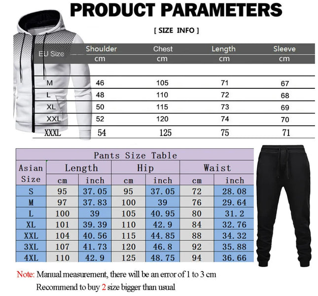 Hot Popular Autumn Winter Men Zipper Hoodie Set Urban Casual Sweatpants Jogging Training Daily Tracksuit