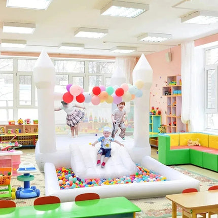 4m Inflatable Bounce House White Jumping Castle With Ball Pool Slide Children Birthday Party Decoration Gift Bouncy Castle
