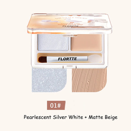 Flortte 2-color Double Texture Cream Highlighter Powder Matte Glossy Diamond Glitter Contour Brighten Palette Face Makeup Beauty