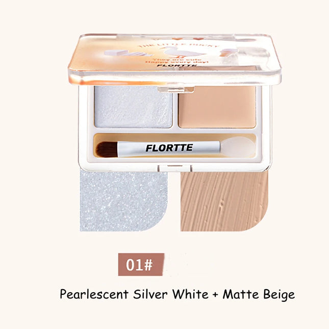 Flortte 2-color Double Texture Cream Highlighter Powder Matte Glossy Diamond Glitter Contour Brighten Palette Face Makeup Beauty