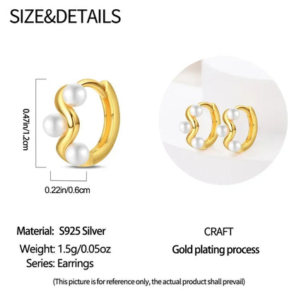925 Sterling Silver Gold Pearl Hoop Earrings Pave Large Circular Shape Earring Gift for Women Jewelry Anniversary Wedding