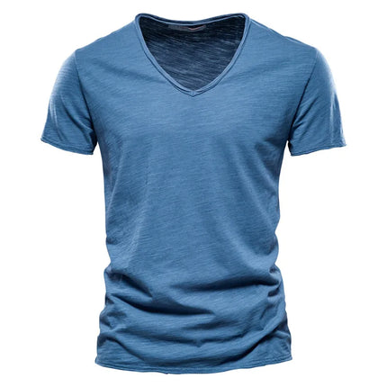 Wholesale Drop-Ship 100% Cotton Men T-shirt V-neck Slim Soild T-shirts Male Tops Tees Short Sleeve T Shirt For Men Plus Size 5XL