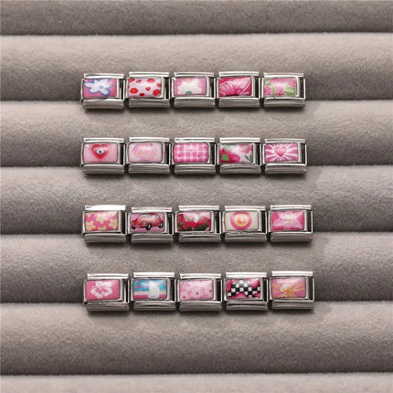 Y2K Wholesale Cute Heart Flowers Italian Charm Link Fit 9mm Stainless Steel Jewelry DIY Making Women Bracelets Gifts