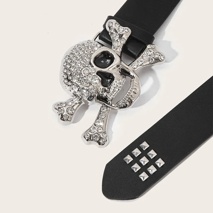 Silver Skull Buckle Women's Belt Hip Hop Punk Y2k Girls Black Pu Pin Buckle Girdle Goth Retro Jeans Accessories Rivet Waistband