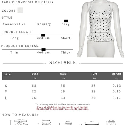 Weird Puss Polka Dot Print Top Women Halter Low-Neck Bandage Ruffles Backless Sleeveless Skinny Summer Trend Street Basic Vest