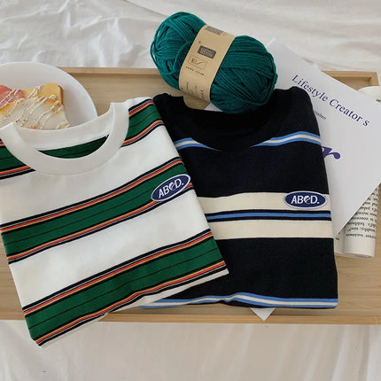 2025 Autumn Children's Clothes Girls Long-Sleeved Base Shirts Cool Boys Striped Cotton T-Shirt Teen Loose Casual 2-7Y Kids Top