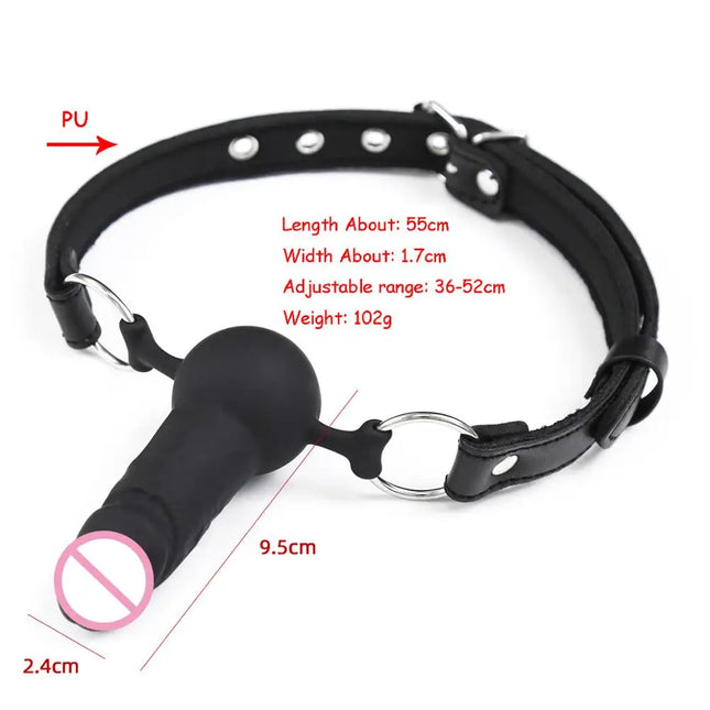 Silicone Dildo Ball Gag PU Strap Mouth Plug Sexy Adult BDSM Bondage Restraints Roleplay Slave Toys for Women Men Couples Bed