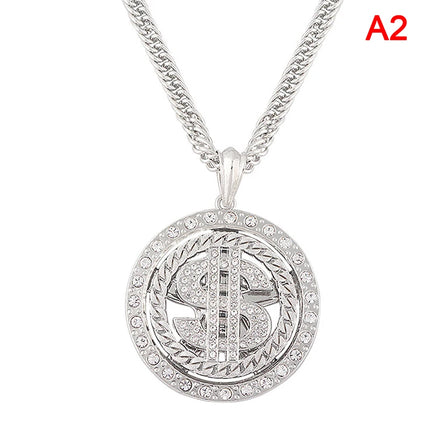 Big Rotatable US Dollar Money Sign Pendant Necklace Men Rapper Hip Hop