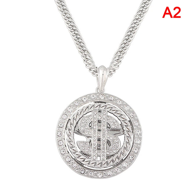Big Rotatable US Dollar Money Sign Pendant Necklace Men Rapper Hip Hop
