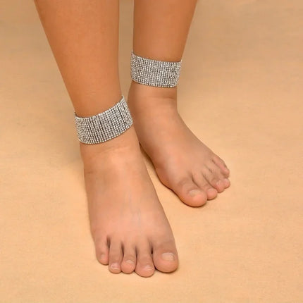1 Pcs Sexy Wide Anklets Fully Diamond Foot Chain Nightclub Jewelry Dance Summer Beach Barefoot Chain Jewelry for Women