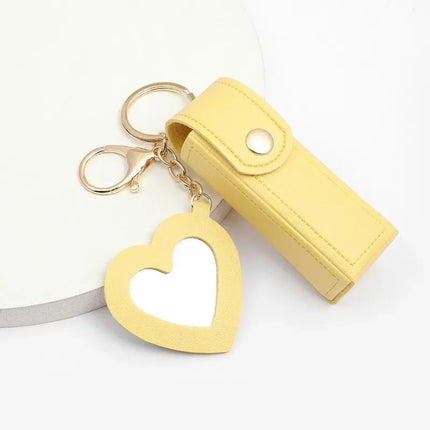 Laser Custom LOGO Portable Leather Lipstick Bag Keychain Personalize Holder Makeup Pouch Lip Balm Protective Cover with Mirror