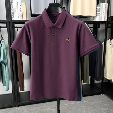 High quality brand 100% cotton short sleeve polo shirt men's new fashion luxury bee embroidery summer breathable soft T-shirt