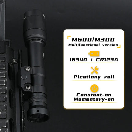 Surefire M300 M600 LED Tactical Flashlight Scout Light 20mm Picatinny Rail Compatible for Outdoor Hunting Airsoft Accessory