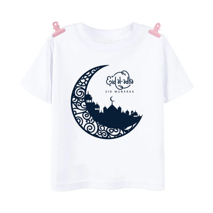 Eid Mubarak Print Children's Clothes Summer Boys Girls T-shirt Eid Ramadan Kids T Shirt Short Sleeve Islamic Muslim Outfits Tops