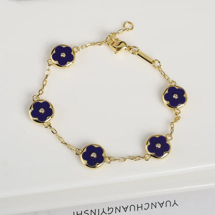 Trendy Creative Adjustable Round Five Leaf Flower Gold-Plated Bracelet Luxury for Women Daily Party Jewelry Accessories Clover