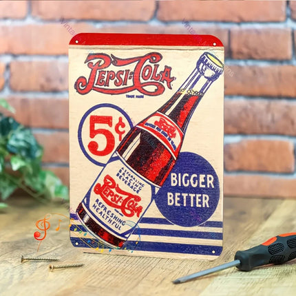 1pc Vintage Metal Wall Art Sign - Retro Pepsi Cola Bottle Design with "5¢" & "BIGGER" Text, & Weather-Resistant, Pre-Drilled