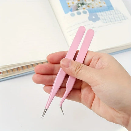 2pcs Macaron Color Stainless Steel Tweezers Diy Handbook Tape Sticker Tool Journal Gadgets Simple Practical Portable