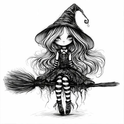 Whimsical Black Witch Self-Adhesive Wall Decal - Removable, Reusable PVC Sticker for Bathroom, Kitchen & Living Room Decor
