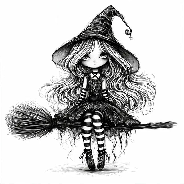 Whimsical Black Witch Self-Adhesive Wall Decal - Removable, Reusable PVC Sticker for Bathroom, Kitchen & Living Room Decor