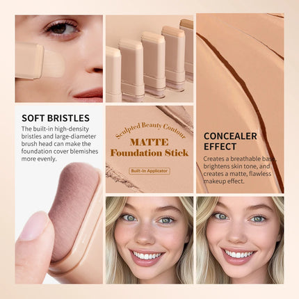 Matte Foundation Stick Waterproof Coverage Travel Flawless Eraser Foundation Stick Lightweight Enhance Skin Radiance Face Makeup