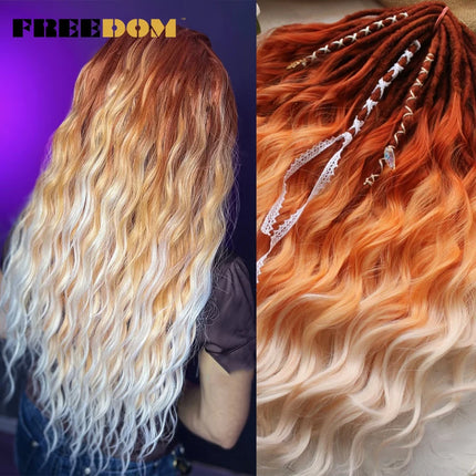 FREEDOM Synthetic Braiding Hair Extensions Deep Wavy 24 inch Long Curly Braids Hair Ombre Brown Rainbow Twist Crochet Hair