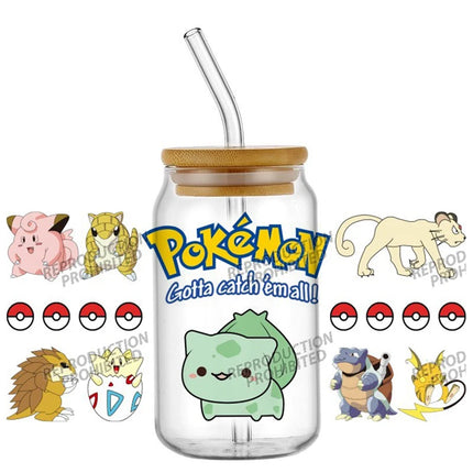 uv dtf Pikachu sticker Glass Tumbler Wrap 16oz Libbey Cup DTF Decal Pokemon Design cup wraps Home decoration