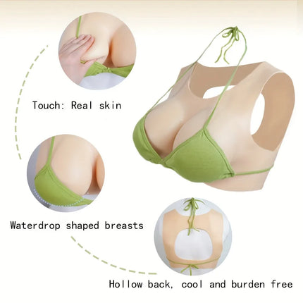 Dokierr Summer Wear Hollow Back  Fake Chest Breast Plate Silicone Breast Forms FoFalse Chest Fake Silicone Boobs For Transgender